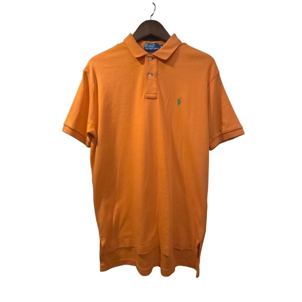 Polo Ralph Lauren Mens Orange Short Sleeve Pique Polo Shirt Size M Green Pony
